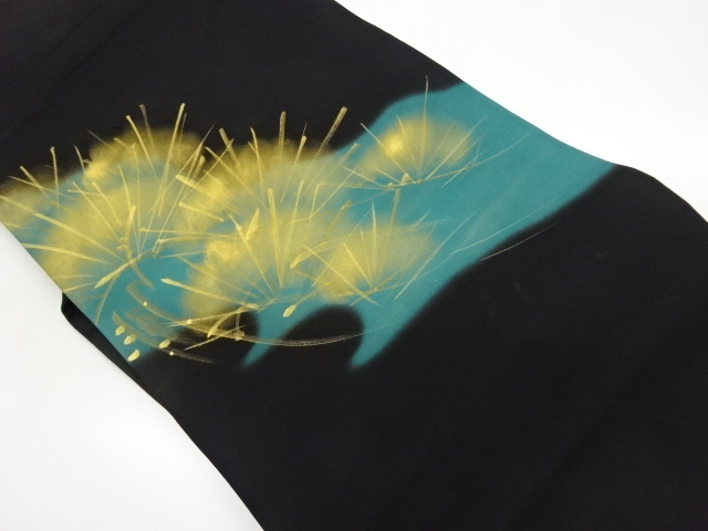 Nagoya obi with gold Shise hand-painted pine needle pattern